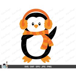 Penguin Scarf and Earmuffs SVG  Clip Art Cut File Silhouette dxf eps png jpg  Instant Digital Download