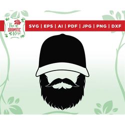 Beard Svg, Digital Download SVG, man svg, Beardiful Men, beard lover svg, mustache svg, Beard Man with cap svg, PNG, DXF