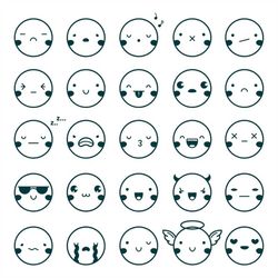 Hand Drawn Emoji Set SVG Bundle Black and White Smiles Pack Minimalist Emoticons Clipart Silhouette Vector Cut files for