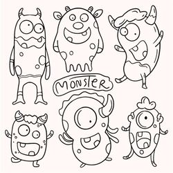 Hand Drawn Monster Doodle Stickers SVG Bundle Spooky Halloween Black and White Cute Characters Clipart Set illustration