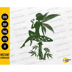 Afro Weed Fairy On Mushroom SVG | 420 Stoner T-Shirt Gift Decal Sticker Graphics | Cut File Cuttable Clip Art Vector Dig