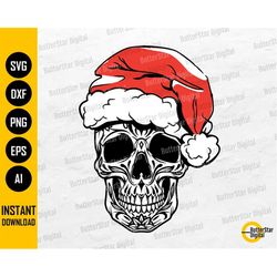 Sugar Skull Santa Hat SVG | Horror Christmas SVG | Skeleton Head | Holiday Bones | Cricut Silhouette | Clipart Vector Di