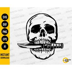Skull With Knife In Mouth SVG | Dagger SVG | Metal Blade Stab Blood Bite Killer | Cut Files Printable Clip Art Vector Di