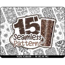 15 seamless patterns svg bundle, tooled leather svg, seamless tumbler png, tumbler wrap png, western pattern svg, png, d
