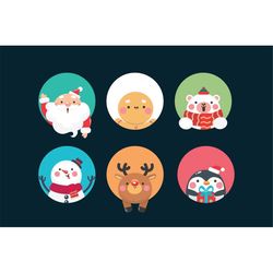 hand drawn christmas sticker labels svg bundle cartoon illustrations set new year's mood clipart pack vector cut files f