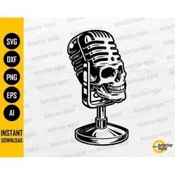 Vintage Microphone Skull SVG | Retro Mic SVG | Radio T-Shirt Tattoo Graphic | Cricut Cut File Cuttable Clipart Vector Di