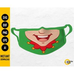 Christmas Elf Face Mask SVG | Holiday Facemask | Winter Mouth Covering | Cricut Silhouette | Printable Clipart Vector Di