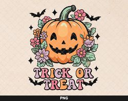 Trick Or Treat Pumpkin png, Cute Halloween Pumpkin, Pumpkin With Flowers png