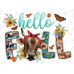 Hello Fall Heifer Cow Png Sublimation Design, Fall Clipart, Fall Vibes Png, Hello Fall Png, Fall Animals Png, Fall Pig P
