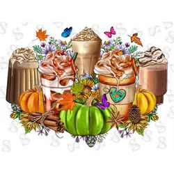 Fall Coffees Png Sublimation Designs,Fall Png,Fall Coffees Png,Coffees Png,Pumpkin Png,Sunflower Png,Flower,Butterfly Pn