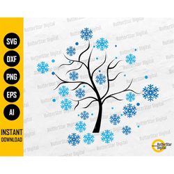 Snowflakes Tree SVG | Snow Leaves SVG | Winter Decals Decoration Wall Art | Cricut Silhouette Cut File Clipart Vector Di
