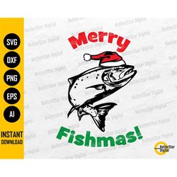 Merry Fish Christmas SVG | Funny Fishing SVG | Holiday T-Shirt Gift Card Sign Decal | Cutting File Printable Clip Art Di