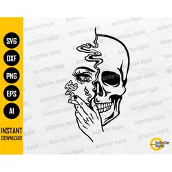 Smoking Woman Skull SVG | Queen SVG | Lady Boss SVG | Sad Girl Svg | Cigarette Svg | Cricut Cut Files Clip Art Vector Di