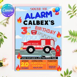 Firefighter invitation, Firefighter Birthday invitation, Firefighter digital invitation, Firefighter birthday party