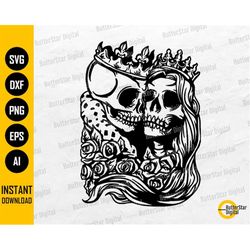 Skull King Queen SVG | Dead Skeleton Love SVG | Gothic Decal Shirt Graphics | Cutting Files Printables Clipart Vector Di