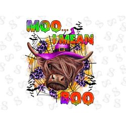 Moo I Mean Boo Png,Halloween Highland Cow Witch Png Sublimation Design,Halloween Png,Animals Png,Cow Animals Png,Spooky