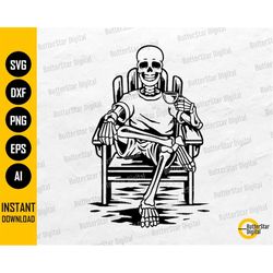 Skeleton On Adirondack Chair SVG | Camping SVG | Camp Morning View Chill Relax Cabin Woods | Cut File Clip Art Vector Di