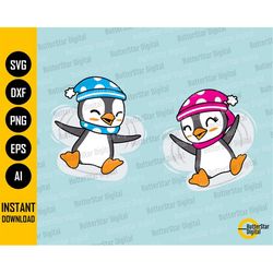 Penguin Snow Angels SVG | Cute Winter SVG | Animal T-Shirt Gift Decal Decor | Cricut Cutting File | Printable Clipart Di
