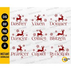 Christmas Reindeer Names SVG | Dasher Dancer Prancer Vixen Comet Cupid Donner Rudolph | Cricut Silhouette Cut Clipart Di