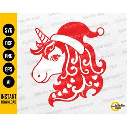 Christmas Unicorn SVG | Unicorn With Christmas Hat | Cute Winter Horse | Cricut Silhouette | Printable Clipart Vector Di