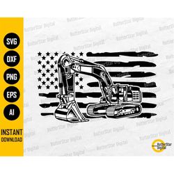 US Excavator SVG | USA Flag Heavy Equipment Svg | Pipeliner Svg | Construction Svg | Cricut Silhouette Clipart Vector Di