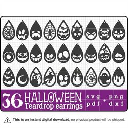 36 Halloween Earrings SVG Bundle, Tear drop, earrings svg, leather earring svg, earring template, laser earring file, cr
