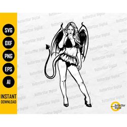 Sexy Girl Devil SVG | Demon Wings SVG | Demoness SVG | Seductive Hot Woman | Cutting Files Printables Clipart Vector Dig