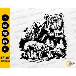 Mountain Bear SVG | Grizzly SVG | Outdoor T-Shirt Decal Sticker Graphics | Cricut Cut Files Printable Clip Art Vector Di