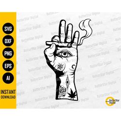 Hand With Eyes And Tattoos Smoking Joint SVG | Smoke Marijuana SVG | Weed 420 Pot Blunt | Cutting File Clipart Vector Di