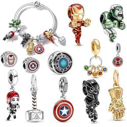 Disney Marvel 925 Sterling Silver Charm for Jewelry DIY Jewelry Avengers Superhero Iron Man Hulk Beads