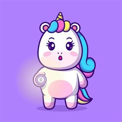 Fluffy Rainbow Unicorn PNG SVG holding Flashlight Illustration Cartoon Magic Animal Cut files for Cricut Digital Downloa