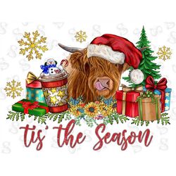 Christmas Tis' The Season Png,Highland Cow,Christmas PNG,Merry Christmas,Coffee,Christmas sublimation design,Christmas s