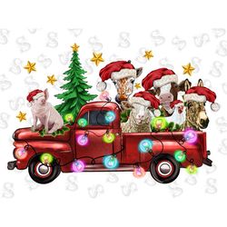 Christmas Animals In Truck Png Sublimation,Christmas Png,Pig Png,Giraffe Png,Sheep Png,Donkey Png,Cow Png,Christmas Tree