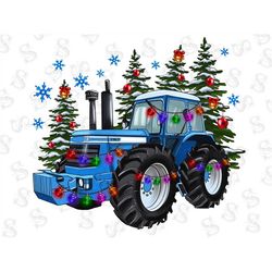 Blue Tractor Christmas Tree Png Sublimation,Blue Tractor Png, Farm Tractor Png, Christmas Farm Tractor Png,Instant Downl
