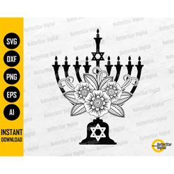 Floral Menorah SVG | Hanukkah SVG | Chanukah Jewish Holiday Celebration | Cricut Silhouette Printable Clip Art Vector Di