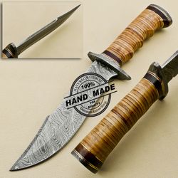 Damascus Skinner Knife Custom Handmade Damascus Steel Camping Knife Fixed Blade Knife, Hunter Boy Gift, Gift for Men USA