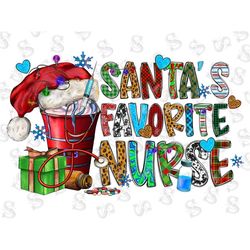 Santa's Favorite Nurse Sublimation Design, Nurse Christmas Png, Stethoscope Png, Christmas Trees, Coffee Png,Nurse Png,D