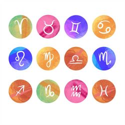 Watercolor Zodiac Signs SVG Bundle Horoscope Astrology Clipart Cut files for Cricut Digital Download Silhouette Vector C
