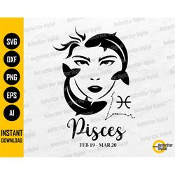 Pisces Girl SVG | Zodiac Sign SVG | Astrology SVG | Horoscope Svg | Cricut Silhouette Cameo Printable Clip Art Vector Di
