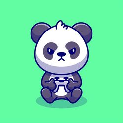 Hand Drawn Cartoon Gamer Panda illustration SVG Angry Lazy Bear Clipart Playing Playstation Vector Cut files for Cricut