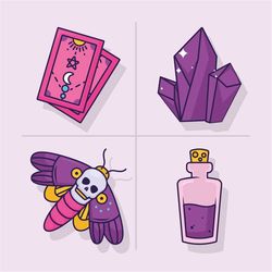 Cute Esoteric Witchy Occult Set Tarot Objects SVG Bundle Magical Equipment Icons Printable Cut files for cricut vector j