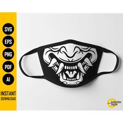 Hannya Face Mask SVG | Oni Japanese Demon Facemask | Devil Ogre Mouth | Cricut Cutting File Clipart Vector | Digital Dow