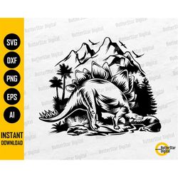 stegosaurus dinosaur scene svg | dino t-shirt decal stickers stencil vinyl graphics | cricut cut files clipart vector di