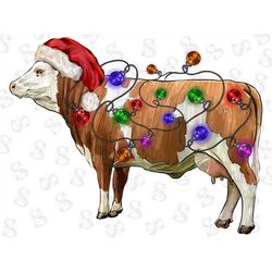 Christmas Light Cow Png Sublimation Design,Cow Png,Christmas Cow Png,Western Cow Png,Cow Clipart,Hand Drawn Cow,Light Co