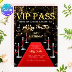 Vip Pass Invitatiion, Vip Pass Birthday Invitation, Vip Pass Birthday Party invitation, Vip Pass digital invitation