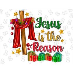 jesus is the reason christmas png sublimation design,christmas png,cross png,glitter jesus png,christmas gift wrap png,w