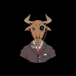 Hand Drawn Bull Wearing a Suit SVG illustration Chinese Cartoon Character Background Clipart Zodiac Symbol Animal Mascot
