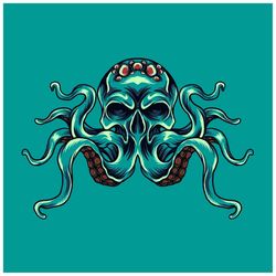 Hand Drawn Scary Octopus with Skull Head SVG Halloween Spooky Clipart Vector Silhouette Cut files for Cricut Digital Dow
