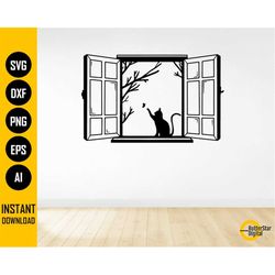 Cat In The Window SVG | Cute Pet Animal Wall Art Decals Sticker Decor Vinyl | Cricut Cut File Cuttable Clipart Vector Di
