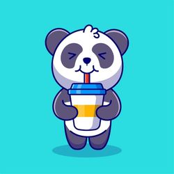 hand drawn cute cartoon panda illustration svg lovely bear drinking coffee clipart vector cut files for cricut digital d
